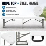 6 ft Portable Folding Bench, HDPE Plastic Indoor Outdoor Seat with Steel Frame, White, 1 Pack (Shipment from Walmart) - Image 4