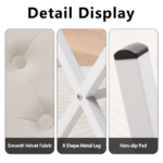 Ottoman Foot Stool Tufted Vanity Stool Ottomans Thickened Cushion Footstool Shoe Changing Seat Step Stools with Metal X Leg for Living Room Bedroom White - Image 3