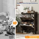 2-Drawer Top-Mounted Barn Door Shoe Cabinet Melamine Board Embossed MDF Shoe Cabinet 31.61*9.45*39.37in Black Oak - Image 8