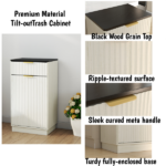 10-Gallon Woodgrain Tilt-Out Trash Can Cabinet Wooden Garbage Recycling Cabinet with Wave-Textured Hideaway Drawer&Pull-Out Bin-Multipurpose Kitchen/Bath Organizer in Antique White Finish - Image 15