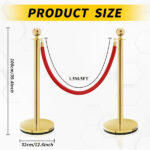 4PCS Gold Stanchions Posts with 3PCS 5 ft Red Velvet Rope, Red Velvet Rope Stanchion Set Crowd Control Barriers, Stanchions and Velvet Ropes Red Carpet Poles for Party Supplies - Image 5