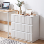 Handleless Grille-Finished 3-Drawer Bedside Table P2 Particleboard + MDF & Melamine Veneer + Thermoformed Drawer Dresser 23.62*12.99*22.05in White - Image 17