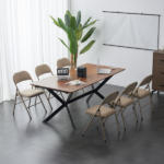 4pcs Elegant Foldable Iron & PVC Chairs for Convention & Exhibition Light Brown - Image 25
