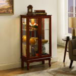 Curio Cabinet Lighted Curio Diapaly Cabinet with Adjustable Shelves and Mirrored Back Panel, Tempered Glass Doors - Image 5