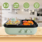 2-in-1 Electric Hot Pot & Grill Combo, Dual Separate Temperature Control, Non-Stick Die-Cast Aluminum, Overheat Protection, 33.82OZ Hot Pot 6.76OZ Grill, Portable for 1-2 People, Home Dorm Indoor BBQ - Image 3