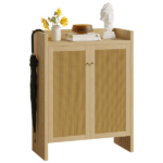 42.5" Tall Rattan Shoe Cabinet with Doors, 6-Tier Wooden Freestanding Shoe Storage Organizer with Adjustable Shelves, Mid-Century Entryway Shoe Cabinet for Hallway & Living Room - Image 3