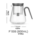 Heat-resistant glass teapot, magnetic switch, Gunmetal Black 800mL - Image 11