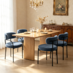 All-in-One Gray 4-Piece Modern Round Upholstered Kitchen Chairs, Curved Backrest, Soft Thick Cushion Dining Set Only chairs - Image 7