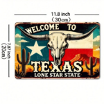 CIFbuy Vintage Texas Welcome Sign 8x12 Inch Aluminum Wall Decor, Rustic Bull Skull & Cactus 2D Flat Metal Plaque For Home Office Bedroo TikTok, TikTok, Self-pickup Logiopics - Image 4