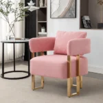 TS Modern decorative chair, living room side chair with gold metal legs, no wheels, suitable for dressing area, reception room, office,Teddy fleece upholstered metal foot sofas 2PCS Pink - Image 9