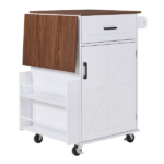 39.3" Farmhouse Kitchen Island with Drop Leaf, Kitchen Storage Island with Open Side Rack, One Drawer, Towel Rack, Rolling Kitchen Cart with Lockable Wheels for Lawn Garden, White - Image 22