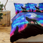 3pcs Blue Sky Black Wolf Bedding Animal leaders Duvet Cover Sets light Moon under the dark sky Bed Sets Animal lovers Themed Comforter Cover with 2 Pillowcases queen Size temu can only be self-picked - Image 5