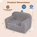 Kids Foam Sofa Chair with Teddy Fleece Fabric, Lightweight Portable Toddler Couch for Ages 3+ (Gray) - Image 5