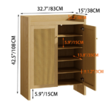 42.5" Tall Rattan Shoe Cabinet with Doors, 6-Tier Wooden Freestanding Shoe Storage Organizer with Adjustable Shelves, Mid-Century Entryway Shoe Cabinet for Hallway & Living Room - Image 9