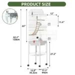 62" Rolling Metal Birdcage with Rolling Stand and Castor Wheels, Large Parrot Cage with 3 Perches and 4 Feeders, Slide-Out Tray, White (Shipment from Walmart) - Image 3