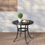 Phoenix Cast Aluminum Round Table, Patio End Table Side Table, Cast Aluminum Cocktail Table, Outdoor Bar Table, Black - Image 17