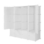 4-layer 16 Cube Organizer Stackable Plastic Cube Storage, Plastic + Steel Wire with 3 Clothes Rails, Free to Assemble, White - Image 8