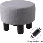 Round Linen Ottoman Foot Stool – Padded Footrest with Non-Skid Pine Legs, Soft Step Stool for Couch, Desk, Dorm, Office, Hallway Dark Grey Temu - Image 3