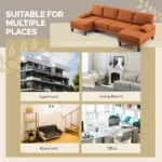 U-Shaped Convertible Sectional Sofa with 2 Chaise Lounges, 4-Seater Modular Couch with Removable & Washable Chenille Covers, 111.4" L x 48.4" D x 33.1" H L-Shaped Couches for Living Room Apartment, Heavy Duty Plastic Legs, Burnt Orange - Image 2