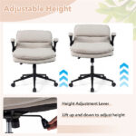 Criss Cross Chair with Flip-Up Arms, Faux Leather Cross Legged Office Chair with Adjustable Height & Rocking Function -Beige - Image 6