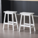 Same Code 38873429 2pcs Pine Wood Saddle Seat Bar Stool White - Image 22