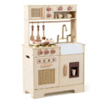 Kids Wooden Play Kitchen with Realistic Lights & Sounds, Pretend Ice Maker & Accessories for Toddlers - Image 5