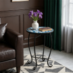 14" Metal Side Table, Indoor Outdoor Decorative End Table X-Base Heavy Duty Plant Stand for Patio Garden Living Room - Blue - Image 9