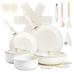 19-Piece Cookware Set, 5 Pots and 2 Lids, Removable Handles, Non-Stick Aluminum Pots and Pans, Microwave & Oven Safe, Dishwasher Safe, Cream White - Image 4
