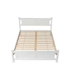 Queen Single Bunk Bed Painted + Melamine Veneer & Pine + MDF Bed Frame Vertical Striped Decorative Bed Frame 63.78*83.46*37.8in White - Image 2