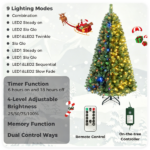 8 FT Pre-Lit Artificial Christmas Tree with 600 Dual Color LED Lights, 1605Branch Tips Hinged PVC Xmas Tree with Remote Timer 9 Lighting Modes Foldable Metal Stand for Indoor Holiday Decor - Image 11