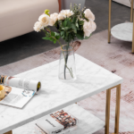 Same Code 35647920 (106 x 50 x 48cm) Simple Double-layer Golden Iron Pipe Marble PVC Coffee Table Rectangular - Image 39