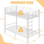 White Twin Bunk Bed Square Tube High Guardrail Side Ladder Opening Iron Bed - Image 3