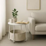 Round End Table with Storage Basket, Accent Table for Reading Nook, White (Shipment from Walmart) - Image 6