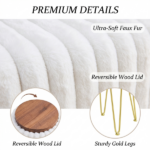 Faux Fur Storage Ottoman – Vanity Stool with Metal Legs & Anti-Slip Feet Footstool for Bedroom - Image 3