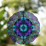CIFbuy Vibrant 10 Inch Blue Purple Teal Metal Mandala Wind Spinner Outdoor Garden Wall Art Zen Wind Chime(TikTok, temu pick-up service) - Image 5
