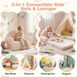 2-in-1 Flip Open Kids Sofa Lounger, Teddy Fleece Toddler Couch with Carry Handle for Ages 3+ (Beige) - Image 10