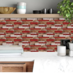 12-Piece Set of Retro Red Shaped Wood-Grain Self-Adhesive Wallpaper (PVC, Waterproof, Oil-Resistant, Removable Without Leaving Residue) – Country Style for Kitchen and Bathroom; Can Be Cut to Size for Wall Decoration - Image 5