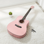 Pink 41-inch Dreadnought barrel-shaped cutaway acoustic guitar with pick, strings, capo, gig bag, tuner, wrench tool, and shoulder strap - Image 11