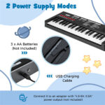 Black 37 Keys Kids Electronic Keyboard with Microphone, 8 Tones & 8 Rhythms Piano Toy for Ages 3+ - Image 4
