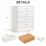 MDF Wood Simple 4-Drawer Dresser White - Image 14