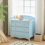 Blue painted finish, MDF, three drawers, 90.5*58*92cm, children's wooden bed with safety belt and changing table for babies - Image 7