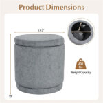 7.7 Gallon Round Storage Ottoman Foot Rest with Acacia Wood Frame, 400LBS Load Capacity Footstool- Gray - Image 5