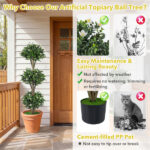 51" Artificial Boxwood Topiary Tree with 59 Flowers, Realistic Faux Evergreen Plant - White - Image 4