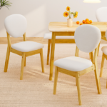 1 Table 2 Chairs 1 Bench Dining Set, Rubber Wood Frame with Beige Upholstered Seats, Natural Wood Finish Rectangular Kitchen Dining Furniture - Image 14