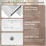 30" Modern Floating Bathroom Vanity with Oval Knobs & Round Edge, Soft-Close Drawer Slides, Bathroom Cabinet with Ceramic Sink - Image 5