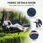 Outdoor Swing Cushions 70 Inch, Waterproof 4" Thick Porch Swing Cushion Replacement with Backrest and Ties, Comfortable 2-3 Seat Pation Swing Pad for Backyard, Garden, Lawn, Outdoor Furniture dark blue - Image 2