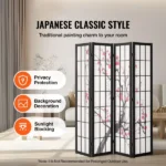 4-Panel Japanese Room Divider Screen, Wooden Folding Privacy Screen for Indoor Use, Portable Partition for Room Separation and Decoration in Home, Office, Restaurant, and (Shipment from Walmart) - Image 5