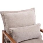 Cloud Shaped Indoor Leisure Chair with Solid Wood Armrest, Metal Frame, Chenille Fabric Accent Chair with Lumbar Pillow, Single Sofa Chair Khaki - Image 13