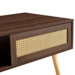 41.3 Inch Rattan Coffee Table with Sliding Storage Door, Rectangle Wooden Accent Center Sofa Table with Solid Wood Legs,Suitable for Living Room,Walnut (Shipment from Walmart) - Image 4
