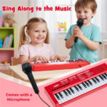 Red 37 Keys Kids Electronic Keyboard with Microphone, 8 Tones & 8 Rhythms Piano Toy for Ages 3+ - Image 9